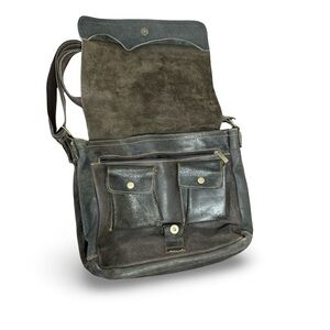 Vintage Brown Leather Rough Suede Messenger Bag Canvas /Leather Strap Men’s